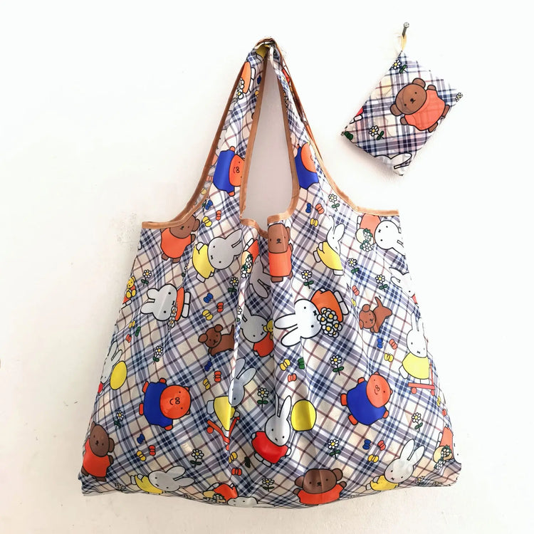 Miffy Rabbit Eco-friendly Folding Shopping Bag Extra Large Capacity Waterproof Nylon Durable Tote Bag Travel Grocery Storage Bag