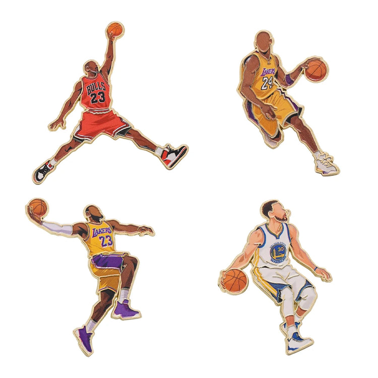 4/12pcs Sports Star Enamel Pins Set, football& Basketball Athlete Metal Lapel Brooches, Cartoon Player Character Decorative Pins