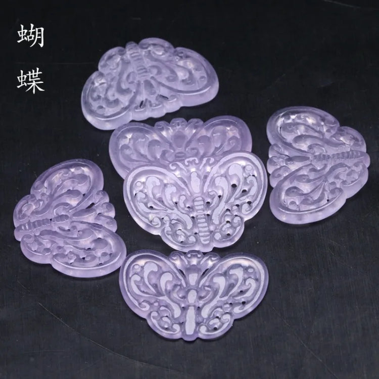 2pc Natural Purple Jade Hollow Out Beads Butterfly Pendants Jadeite Emerald DIY Earring Necklace Jewelry Fashion Accessories