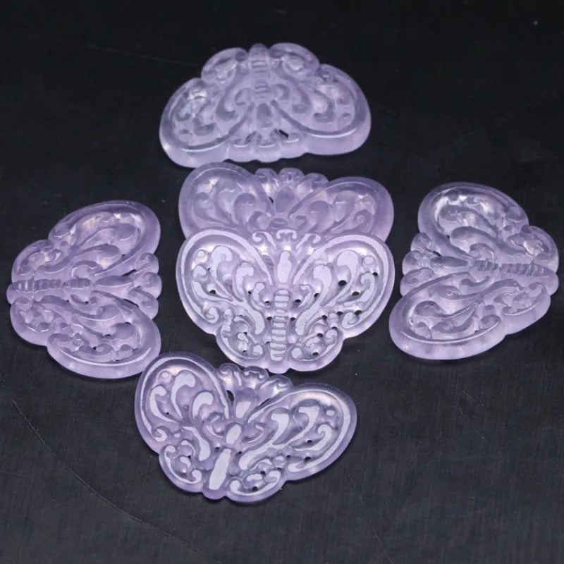 2pc Natural Purple Jade Hollow Out Beads Butterfly Pendants Jadeite Emerald DIY Earring Necklace Jewelry Fashion Accessories