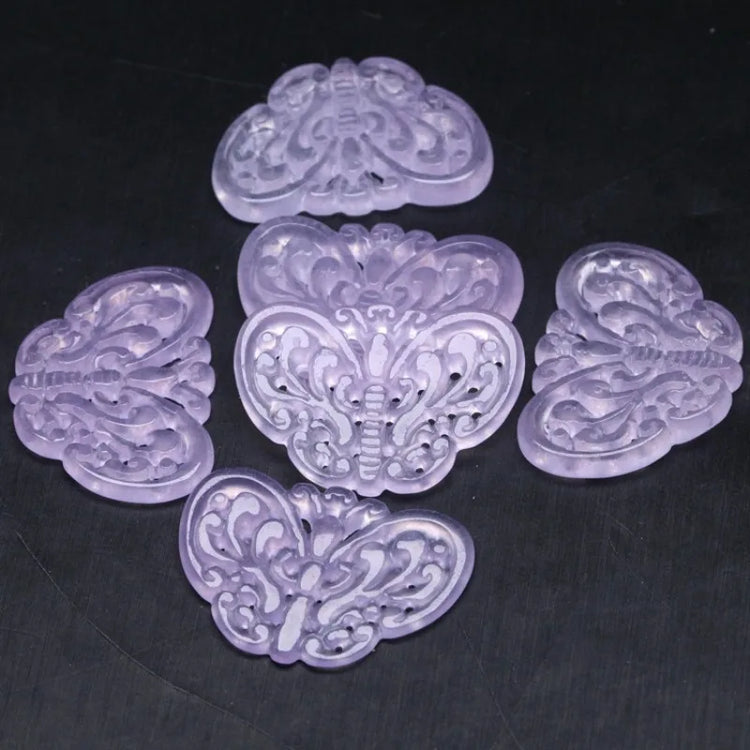 2pc Natural Purple Jade Hollow Out Beads Butterfly Pendants Jadeite Emerald DIY Earring Necklace Jewelry Fashion Accessories