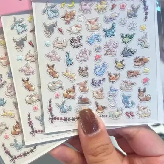 Eeveelution Nail Stickers  Anime Peripheral Cute Cartoon Creativity Exquisite Sticker New Fashion Exquisite Diy Sticker