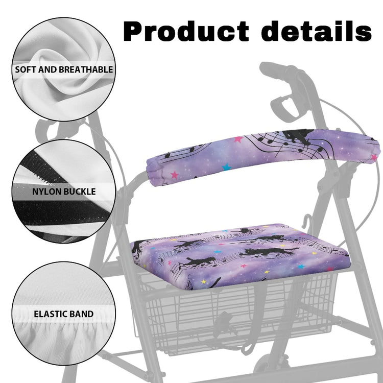 Coloranimal Cat Music Pattern 2 Pieces Set Walker Seat Cushion for Seniors Rollator Seat Back Cover 2026 Collection