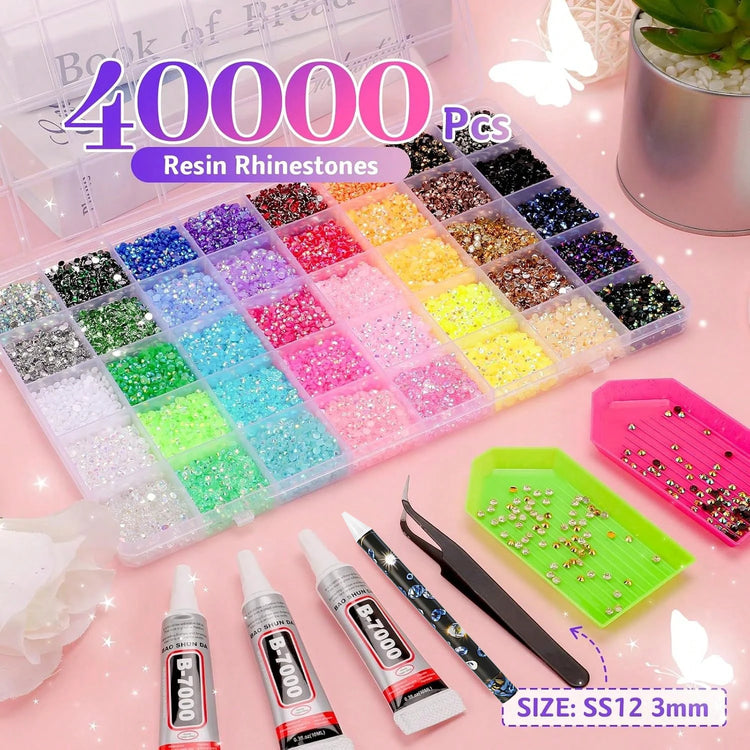 Multicolor Resin Jelly Rhinestones Kit for Bedazzling Flatback Gems with B7000 Jewelry Glue for Diamond Painting Art,DIY Crafts