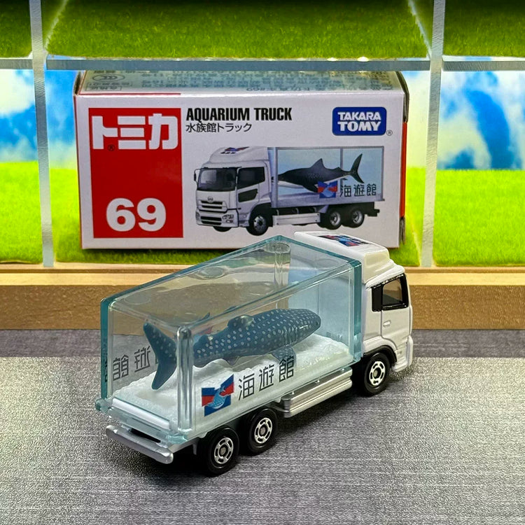 Takara Tomy Tomica No.69 Nissan Diesel Quon Aquarium Truck Diecast Alloy Car Model Mini Vehicle Collectible Boy Toy Gift