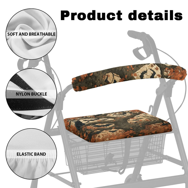 Coloranimal Halloween Cat Bat Print 2 Pieces Rollator Seat Cover Washable Rollator Walker Seat Covers for Ladies