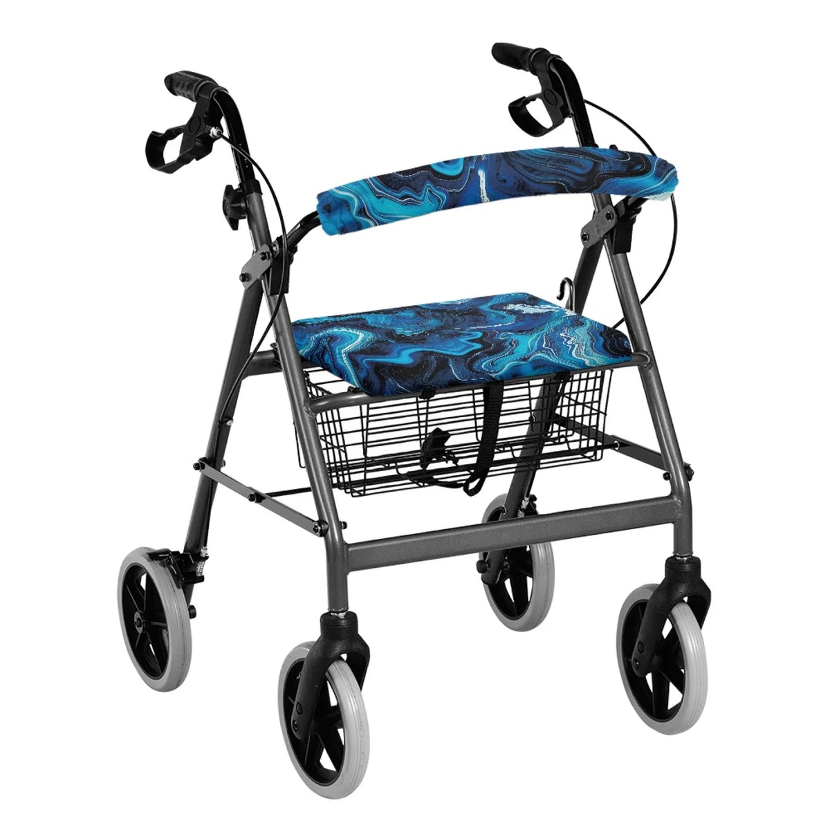 Coloranimal Blue Marbling 2 Pieces Set Walker Cover Abrasion-Resistant Walker Seat Cover for Elder