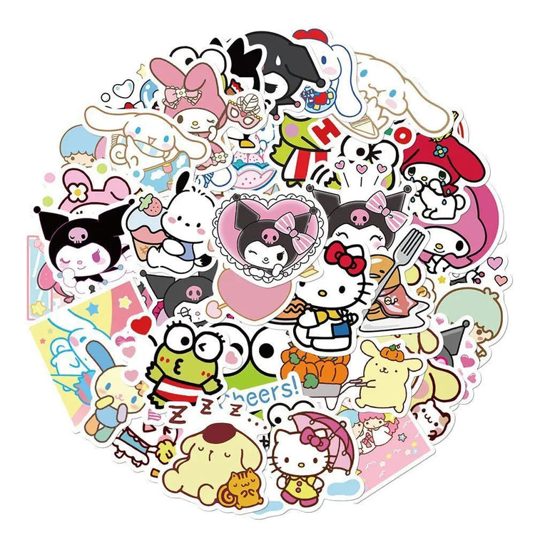50pcs Mixed Cute Kulomi Yugui Dog Meileti Cartoon Stickers Hand Account Notebook Decorative Stickers Prize Gifts
