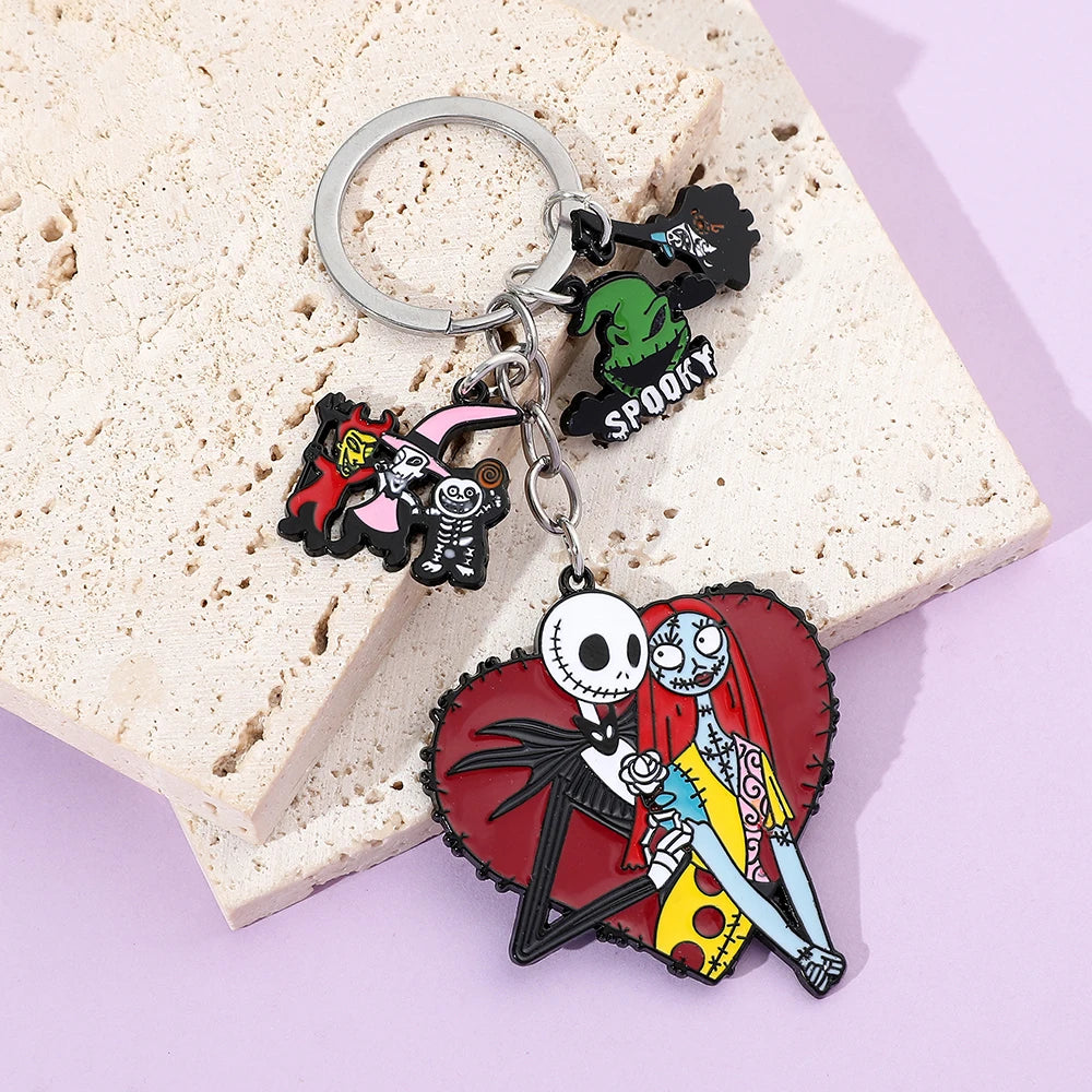 The Nightmare Before Christmas Keychain Sally Jack Skellington Halloween Keyrings Car Key Holder for Couple Gifts