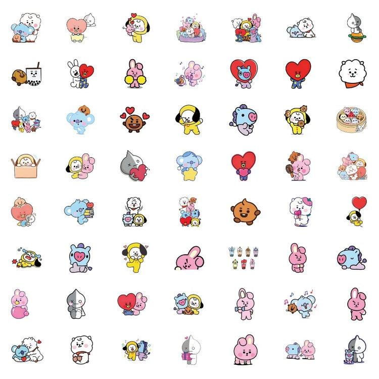 BT21 Chimmy Cooky koya RJ Shooky Mang Sticker High Color Value Cartoon Printing Creative Hand Ledger Decoration 55pcs Sticker