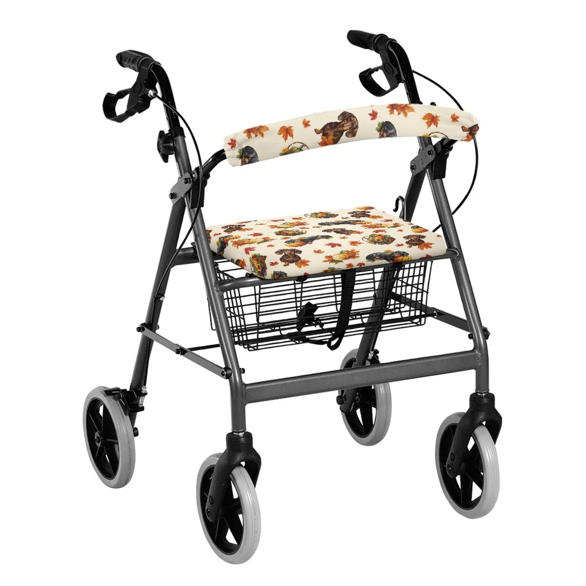 Coloranimal Autumn Dog 2 Pcs Walker Seat Covers Easy to Clean Rollator Walker Seat Back Cover for Men