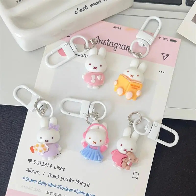 5pcs Miffy keychain creative high-value animation cartoon doll doll shape girl heart student diy schoolbag pendant decoration