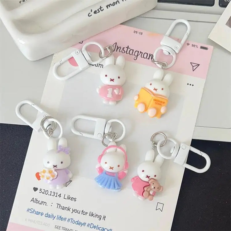 5pcs Miffy keychain creative high-value animation cartoon doll doll shape girl heart student diy schoolbag pendant decoration
