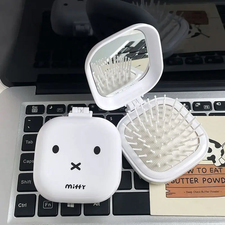 Cute Miffy Rabbit Folding Airbag Comb with Mirror 2-in-1 Student Cartoon Mini Compact Portable Air Cushion Comb