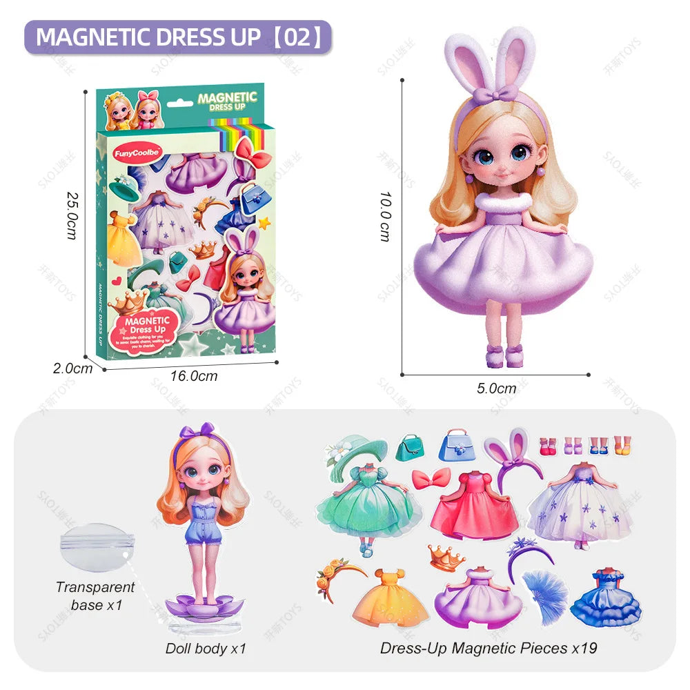 Princess Grain Magnet Stickers DIY Magnetic Sticker Clothing Change Doll Toy Magnetic Attraction Dress Up Gift