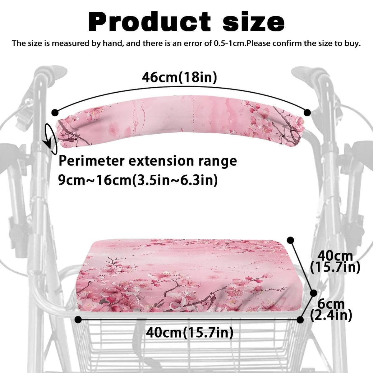Coloranimal Adjustable Waterproof 2 Pcs Walker Seat Cover for Womens for Streets Cherry Blossom