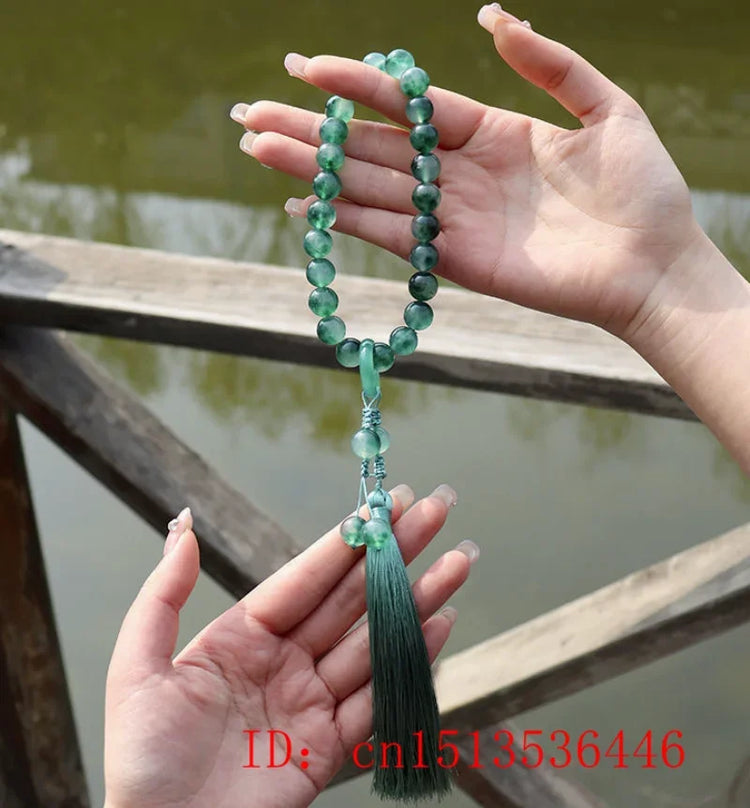 Green Jade Stone 12mm Beads Tassel Bracelet Necklace Tibetan Buddhist Mala Buddha Charm Rosary Yoga Men Woman Jewelry Customized