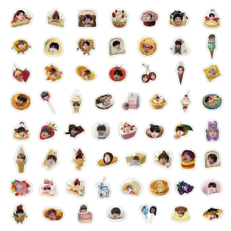 60 Sheets Bt21 Food Head Stickers, Creative Decor Decals for Phone Cases, Journals, Notebooks & Desks, Diy Merch