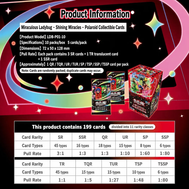 Official Miraculous Ladybug Shining Miracle Instax Style Collectible Cards Cat Noir TCG Booster Box Polaroid Anime Trading Card