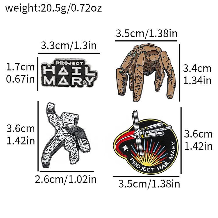 4pc Sci-Fi Enamel Pin Set Project Hail Mary Inspired Collectible Brooch Badges for Backpack Accessories Gifts