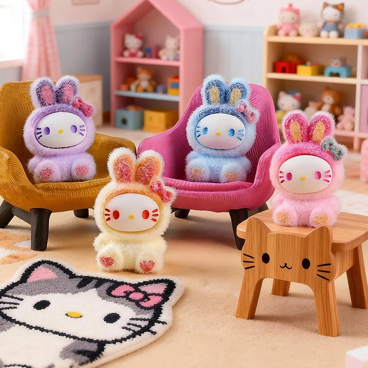 Cute flocked gradient rabbit blind box accessory, trendy toy, blind box, blind bag, keychain, desktop birthday gift