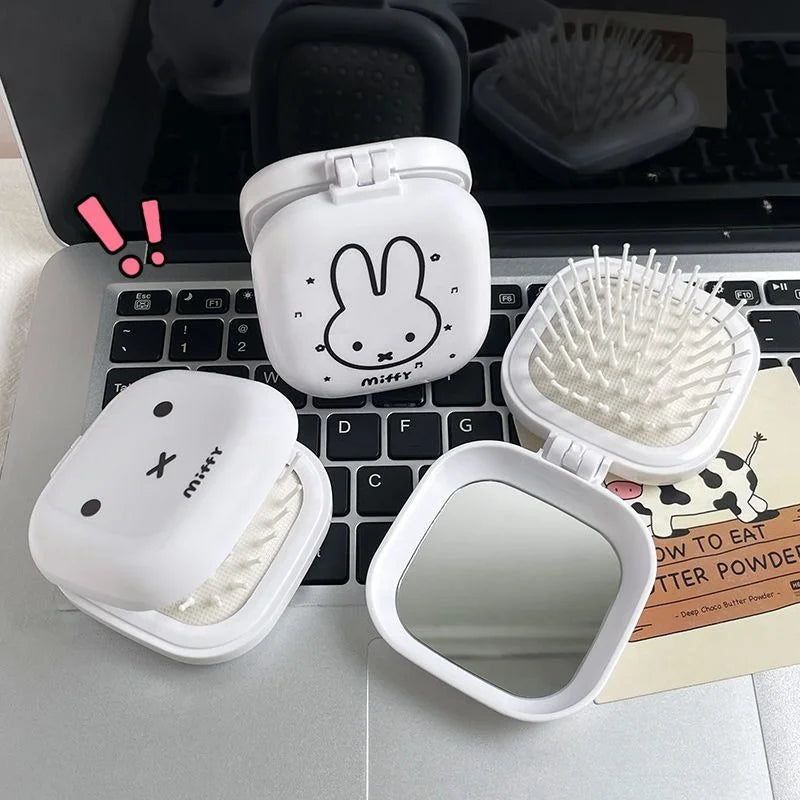 Cute Miffy Rabbit Folding Airbag Comb with Mirror 2-in-1 Student Cartoon Mini Compact Portable Air Cushion Comb