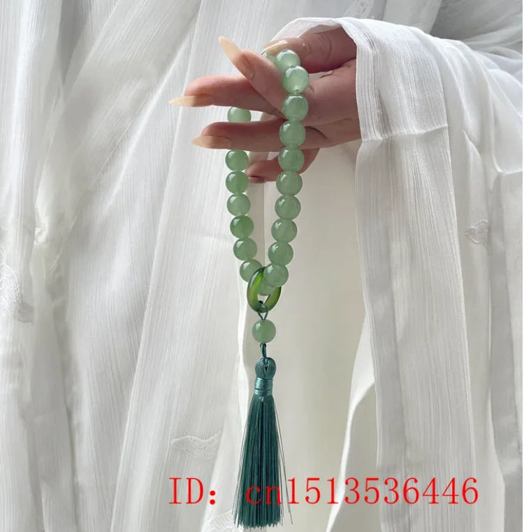 Green Jade Stone 12mm Beads Tassel Bracelet Necklace Tibetan Buddhist Mala Buddha Charm Rosary Yoga Men Woman Jewelry Customized