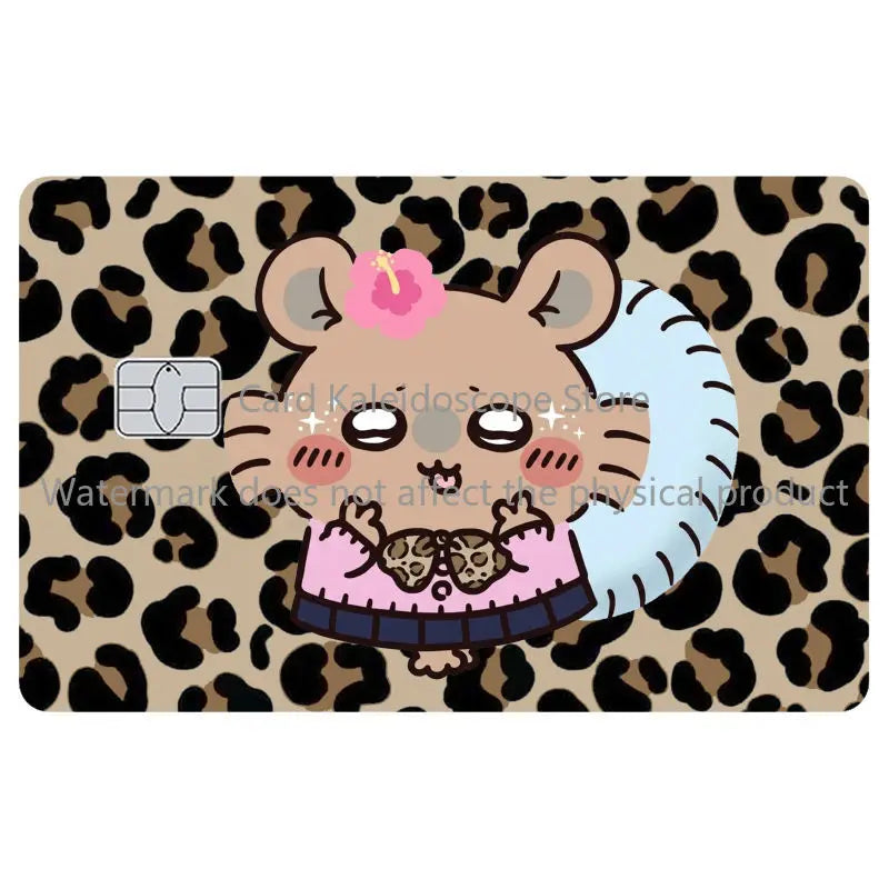 Kawaii Chiikawas Y2K Style Redit Card Skin Stickers Leopard Print Series Sticker for VISA JCB Mastercard and Other IC Card