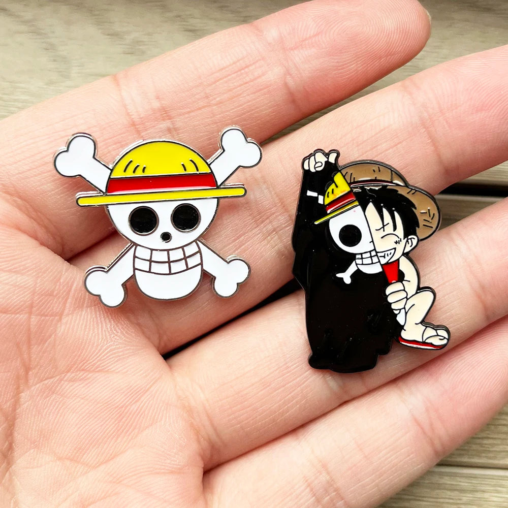 2pcs One Piece Luffy Anime Lapel Pins Set Enamel Brooches for Backpack Men Women Jewelry Accessory Cool Anime Badges