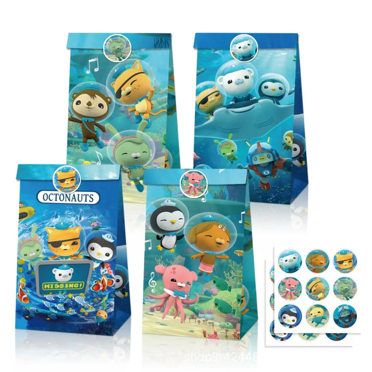 Cartoon 12pcs Octonauts Gift Bags Children Birthday Party Candy Bag Kraft Paper Packaging Boxes Treat Bag Supplies Gift
