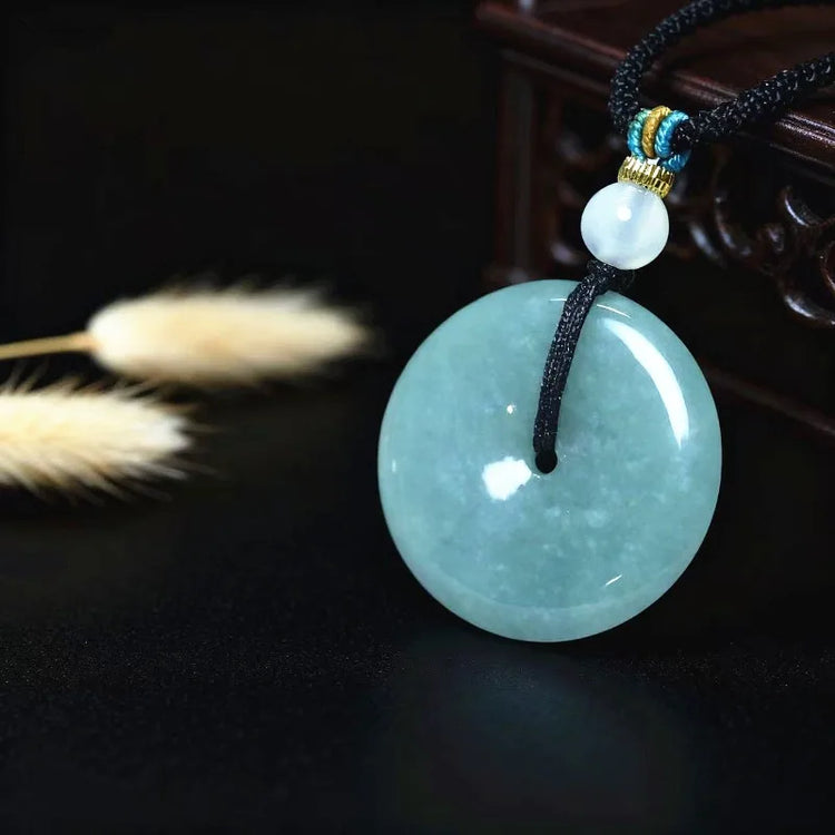 New Real Natural Jade Donut Ping An Knot Pendant Necklace Carved Charm Jadeite Jewelry Fashion Amulet Gift for Men Women