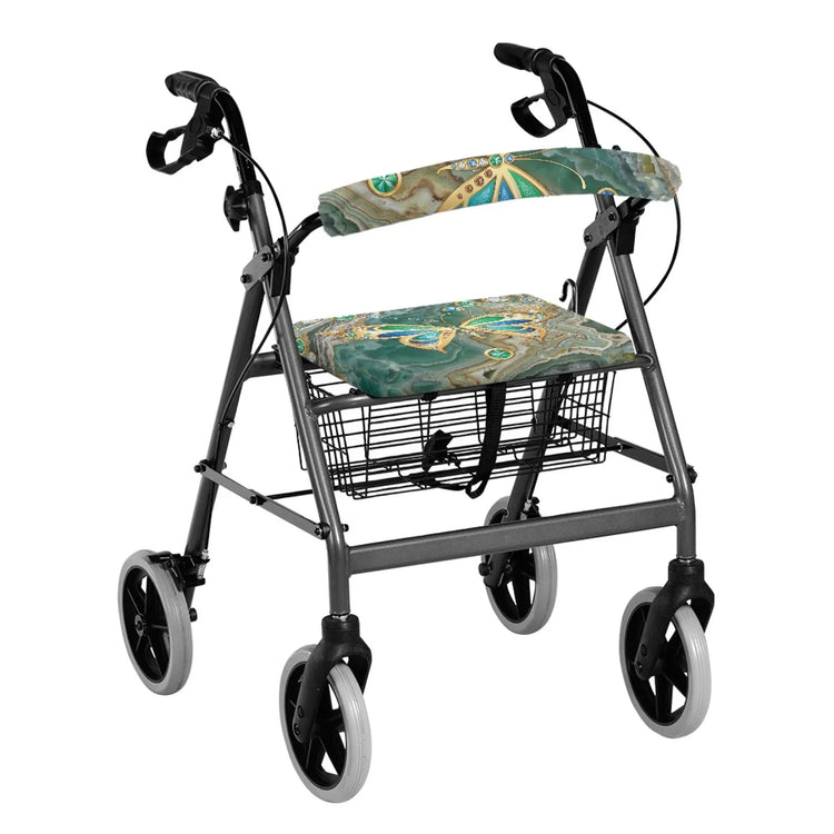 Coloranimal Gemstone Butterfly 2 Pieces Rollator Walker Seat Back Cover Walker Seat Covers for The Elderly Neighborhoods