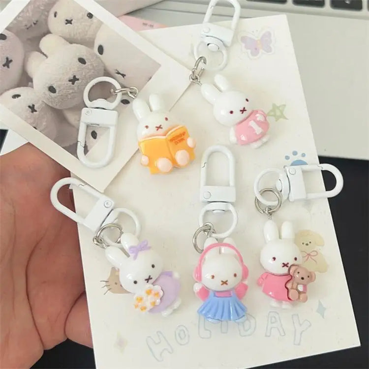 5pcs Miffy keychain creative high-value animation cartoon doll doll shape girl heart student diy schoolbag pendant decoration