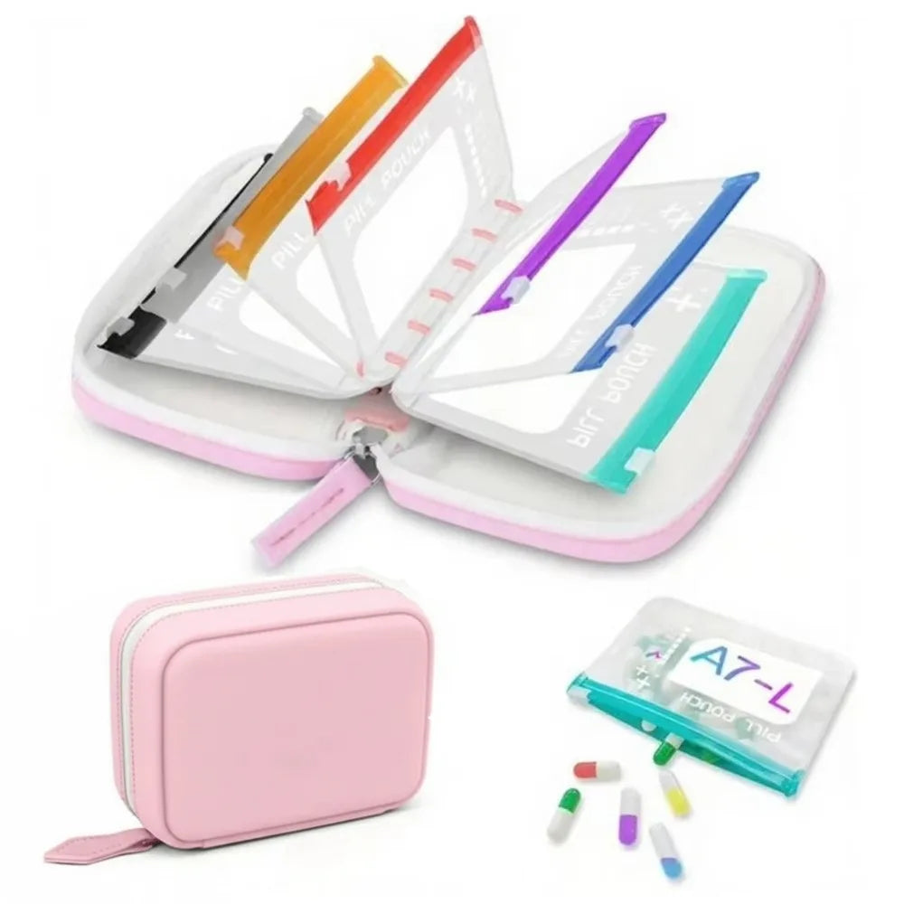 7/14Pouch Weekly Pill Organizer Color Coded Pill Pouch Waterproof Medicine Storage Case Portable Vitamins Supplements Pouch Set