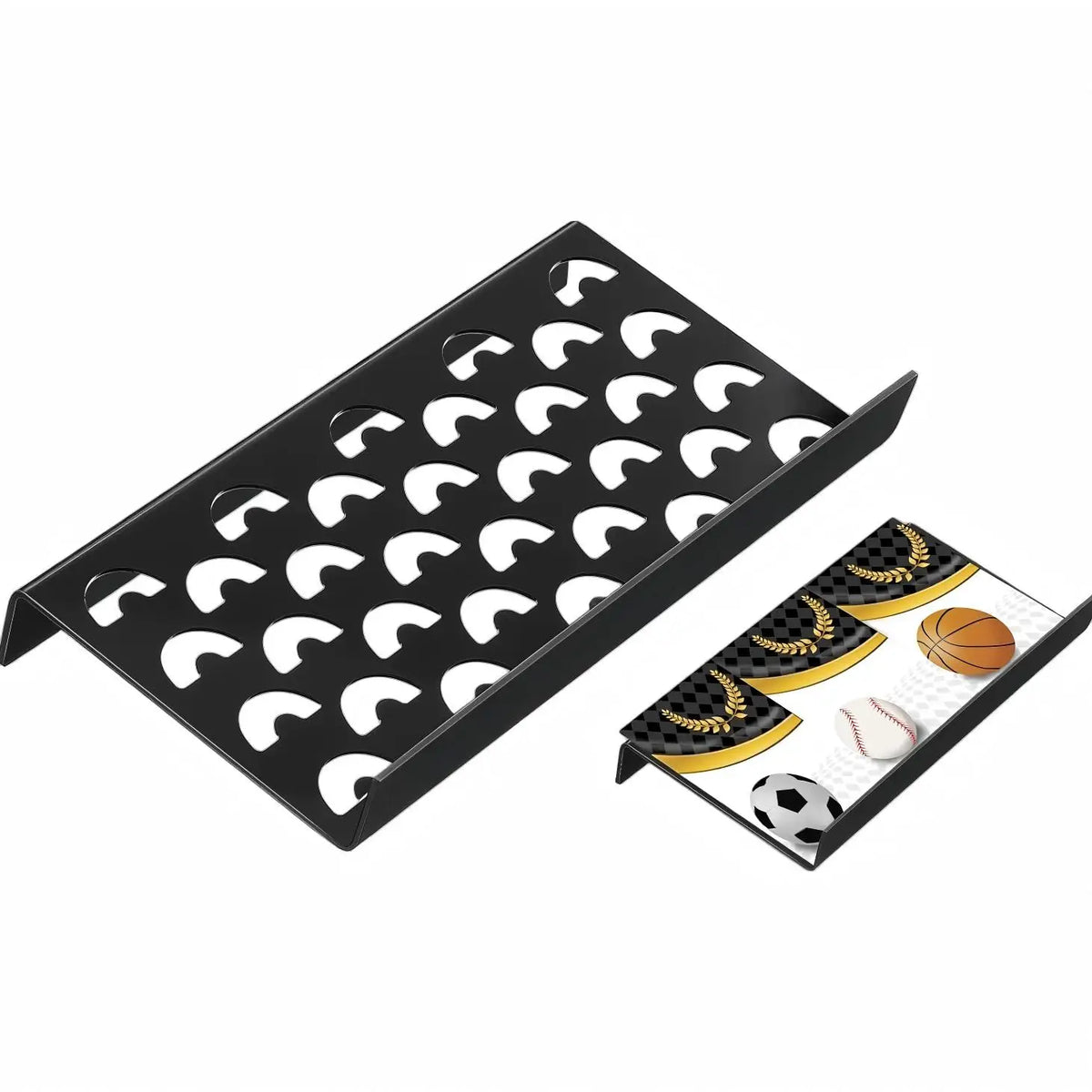 Modular acrylic display unit for trading cards featuring interchangeable grid hollow honeycomb solid spherical semicircular clou