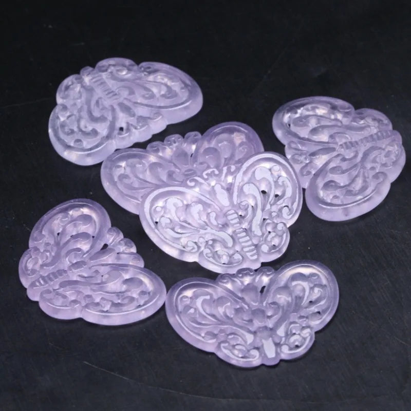 2pc Natural Purple Jade Hollow Out Beads Butterfly Pendants Jadeite Emerald DIY Earring Necklace Jewelry Fashion Accessories