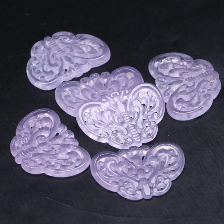 2pc Natural Purple Jade Hollow Out Beads Butterfly Pendants Jadeite Emerald DIY Earring Necklace Jewelry Fashion Accessories