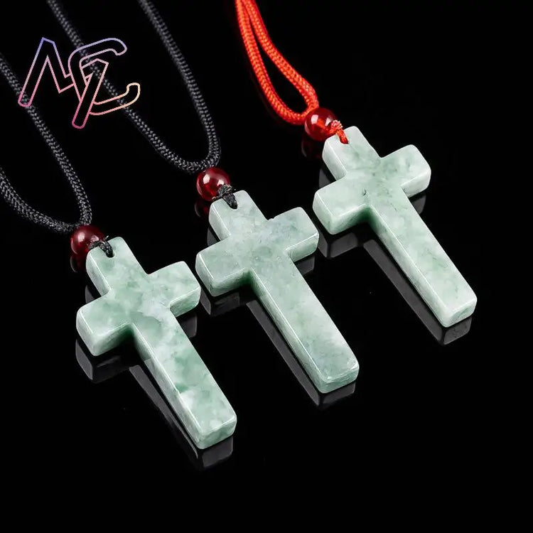 Myanmar Jadeite Cross Pendant Necklace Burmese Jade Stone Carved Amulet Fashion Accessories Charm Gifts for Women