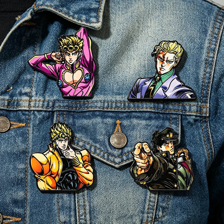 4pcs Japanese Manga Enamel Pin Set Cool Kira Dio Jotaro Lapel Badges for Backpack Clothing Accessories Fashionable Jewelry Gift