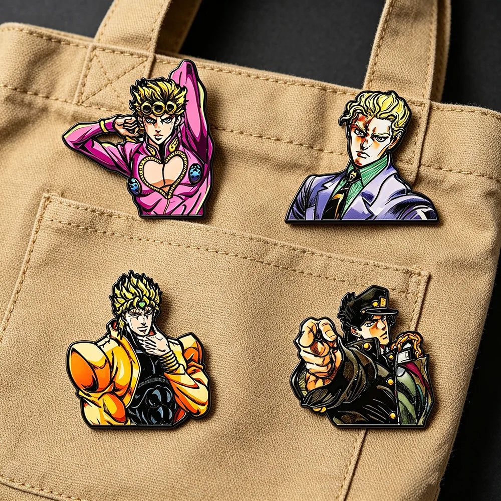 4pcs Japanese Manga Enamel Pin Set Cool Kira Dio Jotaro Lapel Badges for Backpack Clothing Accessories Fashionable Jewelry Gift