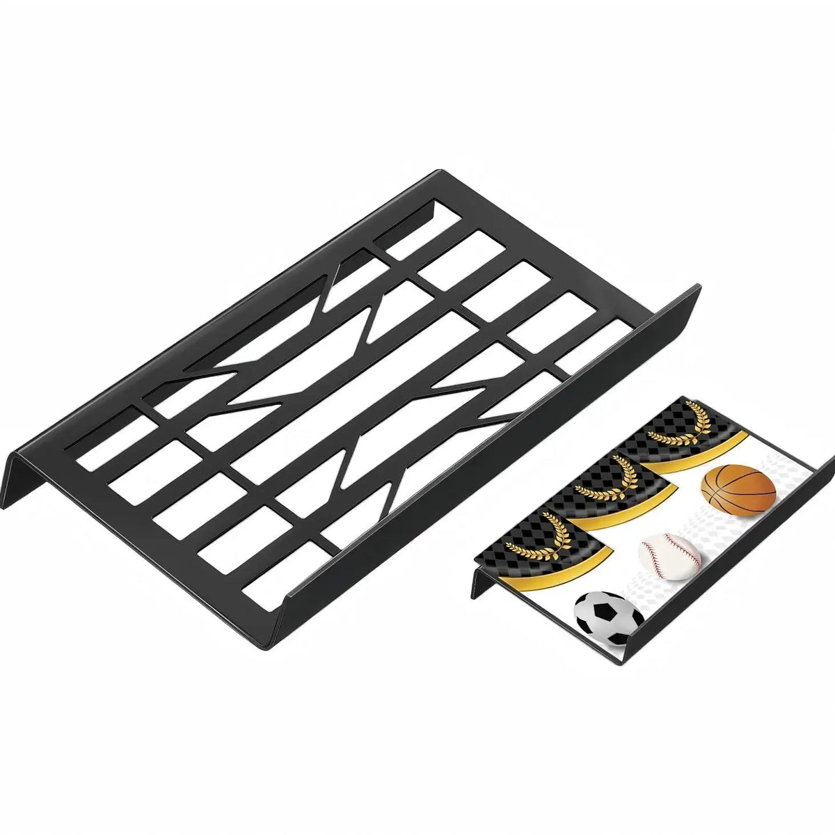 Modular acrylic display unit for trading cards featuring interchangeable grid hollow honeycomb solid spherical semicircular clou