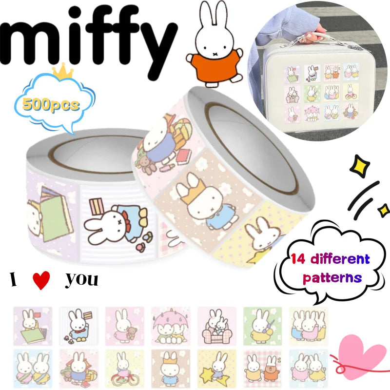Miffy Curl Sticker High-Quality Anime Cartoon Print Creative Diary DIY Desktop Mobile Phone Case Waterproof Stickers 500 Pieces