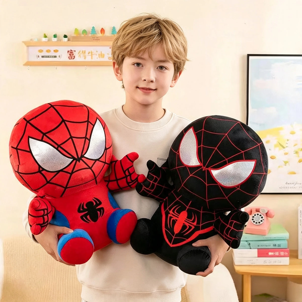 Hot Sels Anime Spider Man Plush Doll Kawaii Cute Cartoon Red Black Stuffed Doll Home Room Decor Peluche Pillow Birthday Gift