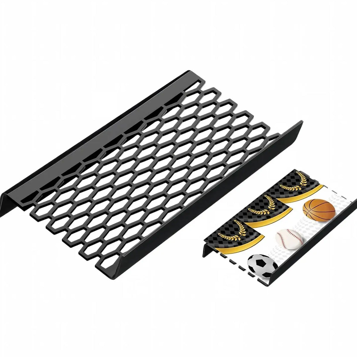 Modular acrylic display unit for trading cards featuring interchangeable grid hollow honeycomb solid spherical semicircular clou