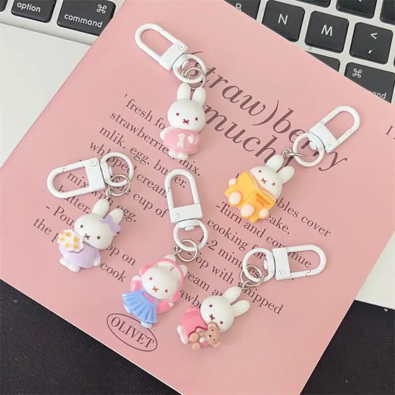 5pcs Miffy keychain creative high-value animation cartoon doll doll shape girl heart student diy schoolbag pendant decoration