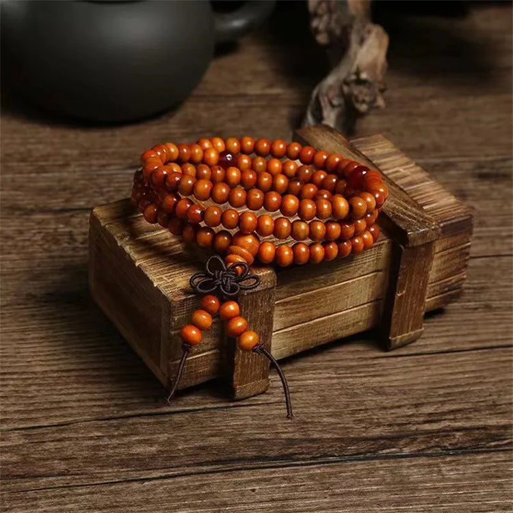 Natural Chinese Sandalwood 108 Prayer Beads Mala Bracelet Necklace 6mm Buddhist Buddha Rosary Elastic Wrist Jewelry Luck Amulet