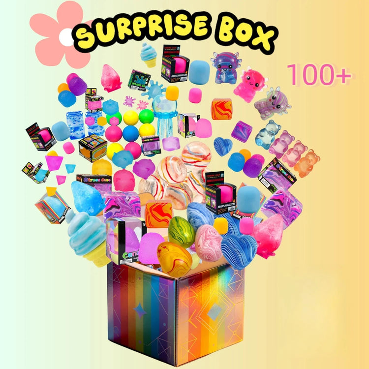100+Pcs Surprise Box Toys Novelty Stress Relief Assorted Squishy Figures Blind Box Fun Mystery Fidget  Stress Relief Surprise