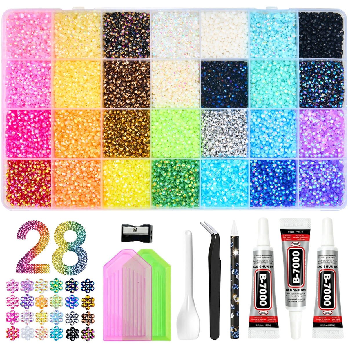 Multicolor Resin Jelly Rhinestones Kit for Bedazzling Flatback Gems with B7000 Jewelry Glue for Diamond Painting Art,DIY Crafts