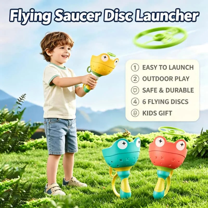 Flying Saucer Disc Launcher Kids Flying Toys Pull String UFO Throw Catch Outdoor Sport Propeller Children Toy Gifts For Boy Girl