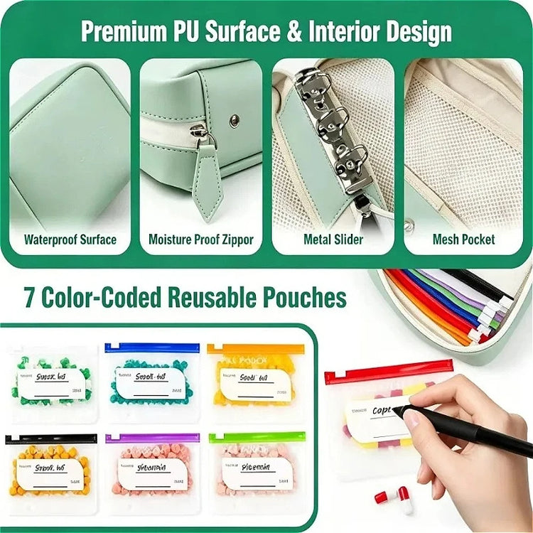 7/14Pouch Weekly Pill Organizer Color Coded Pill Pouch Waterproof Medicine Storage Case Portable Vitamins Supplements Pouch Set